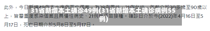 31省新增本土确诊49例(31省新增本土确诊病例55例)