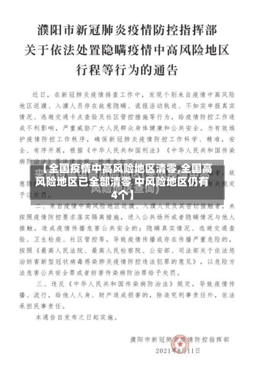 【全国疫情中高风险地区清零,全国高风险地区已全部清零 中风险地区仍有4个】-第2张图片